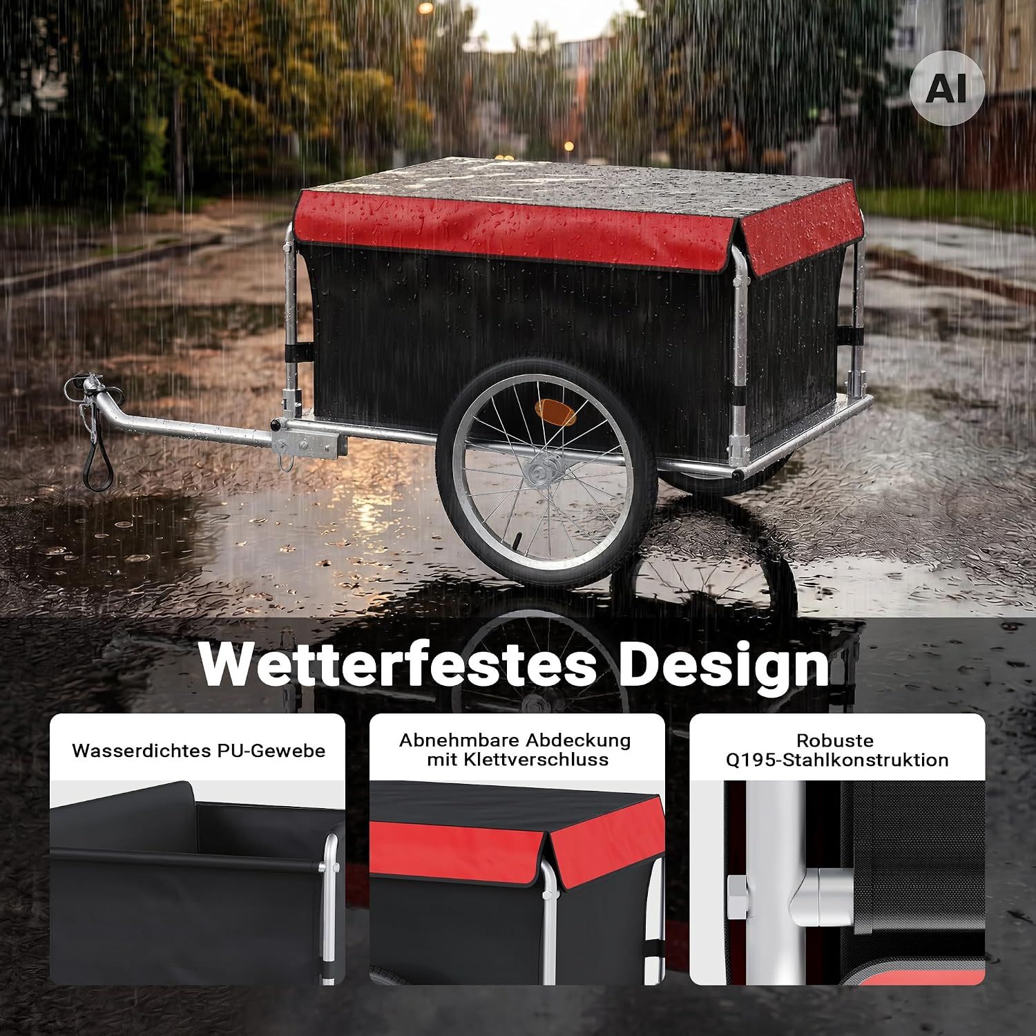 Bicycle Trailer with Foldable Drawbar &amp; Quick Coupling – 65 kg Capacity