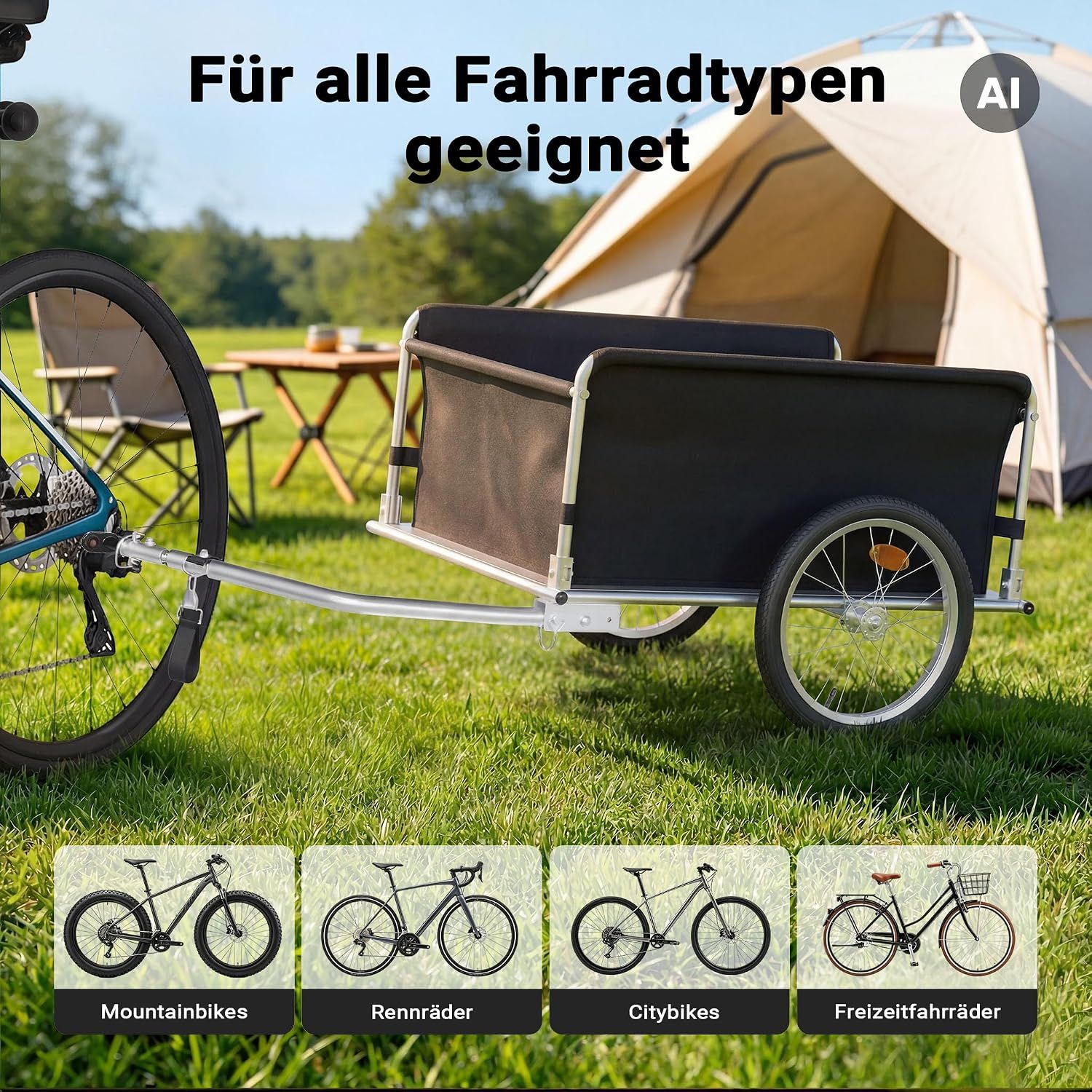 Bicycle Trailer with Foldable Drawbar &amp; Quick Coupling – 65 kg Capacity