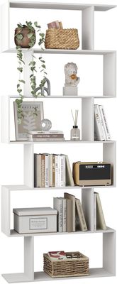 6 Tier S Shaped Bookcase Modern Geometric Display Shelf White Storage Unit