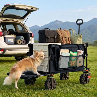 400L Folding Camping Trolley Cart with Tailgate Black