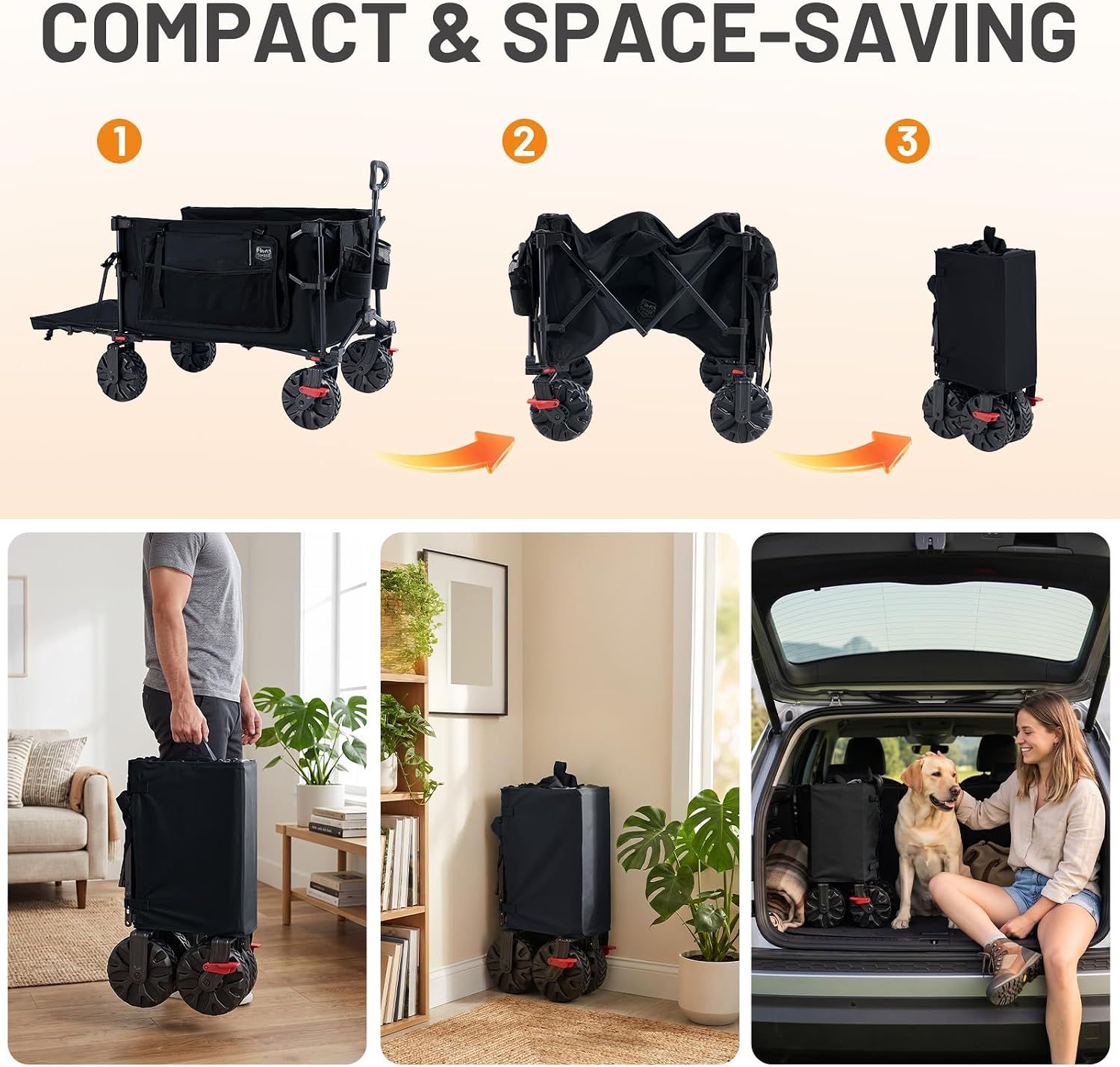 400L Folding Camping Trolley Cart with Tailgate Black