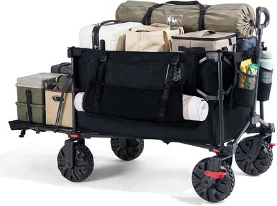 400L Folding Camping Trolley Cart with Tailgate Black