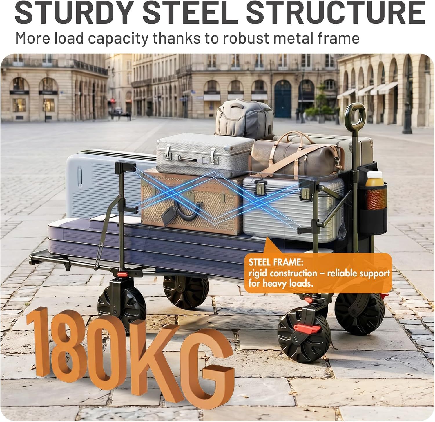 400L Folding Camping Trolley Cart with Tailgate Black