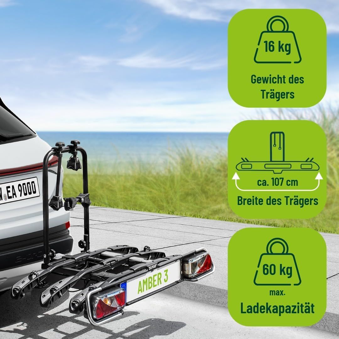 11555 Amber 3 Towbar Bike Carrier for 3 Bikes, E-Bike Compatible