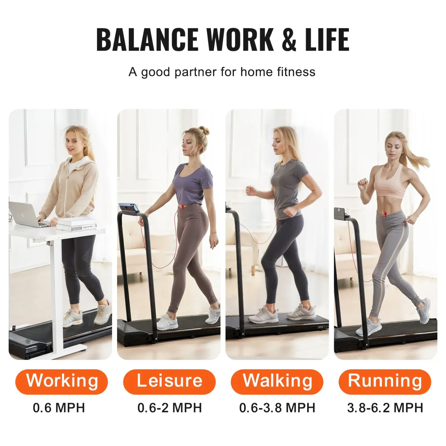 Foldable Walking Pad Under Desk Treadmill – 2.5 HP Quiet Motor with Shock Absorption