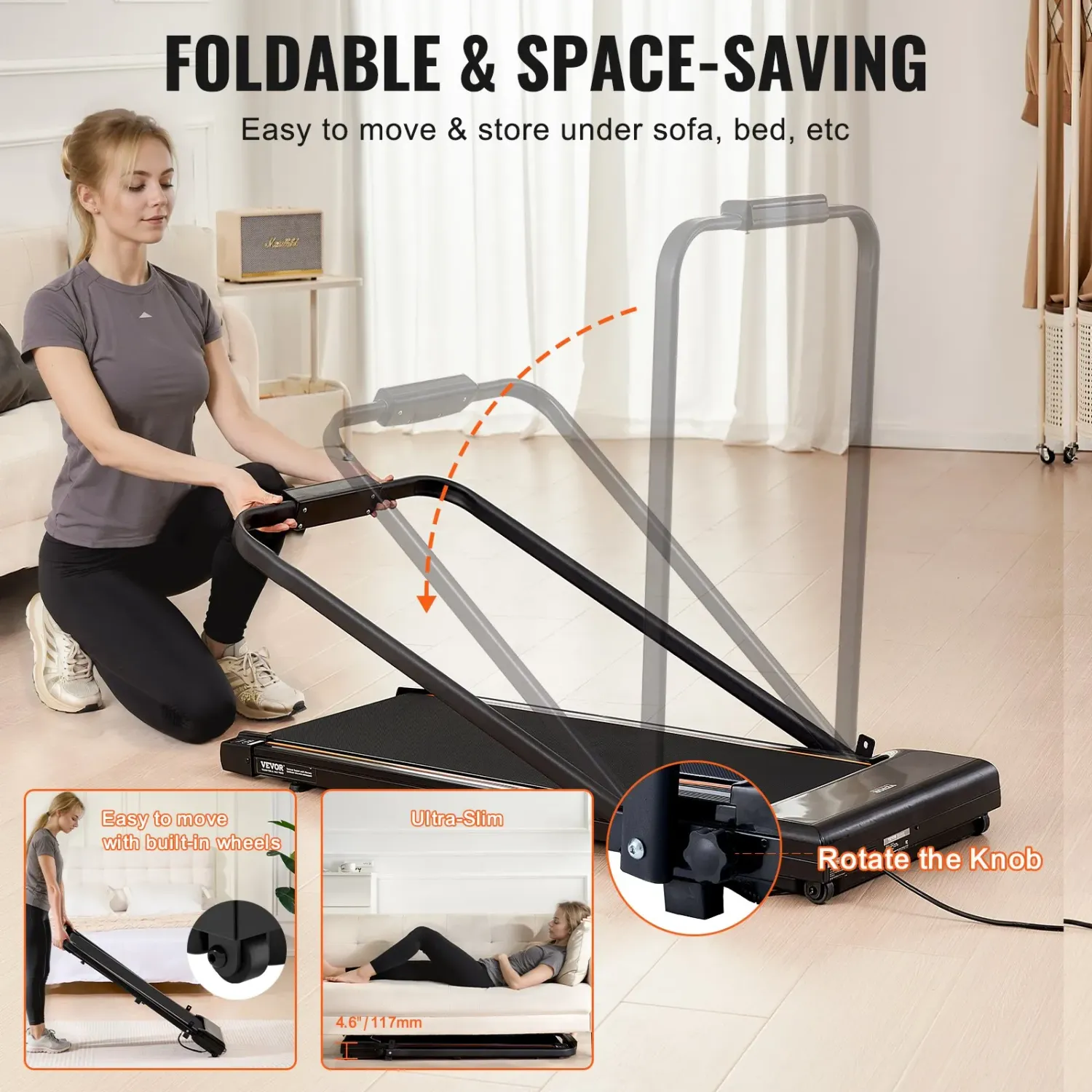 Foldable Walking Pad Under Desk Treadmill – 2.5 HP Quiet Motor with Shock Absorption
