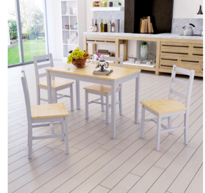 Wooden Dining Table 4 Chair Set Modern Furniture