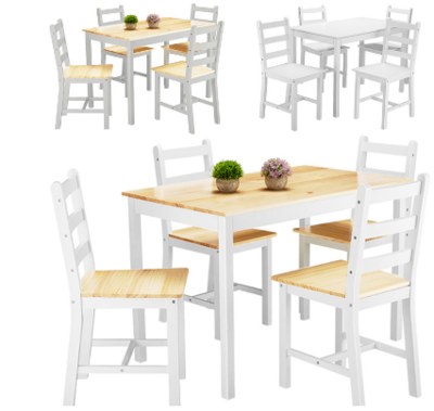 Wooden Dining Table 4 Chair Set Modern Furniture