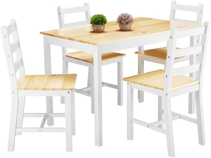 Wooden Dining Table 4 Chair Set Modern Furniture
