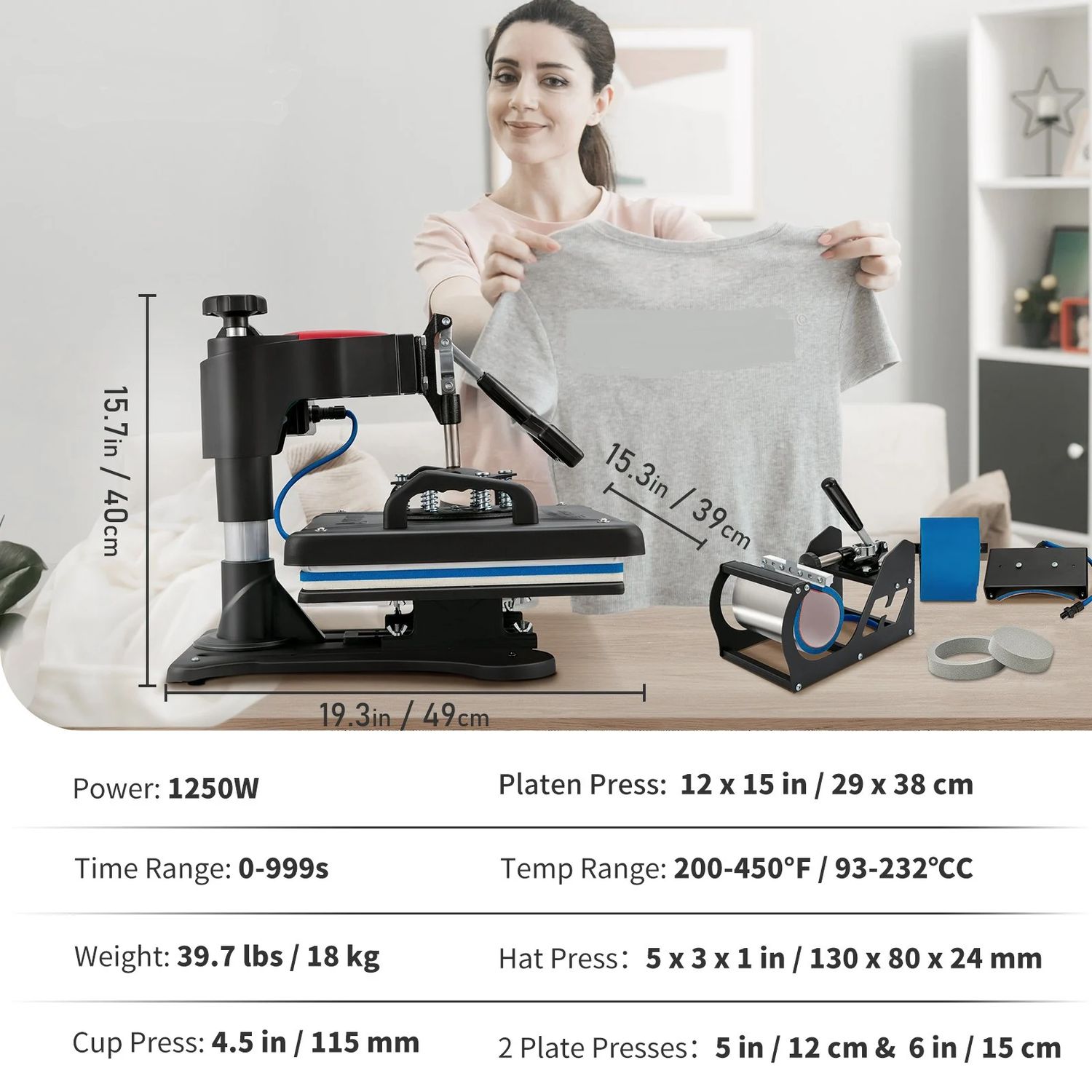 5-in-1 Heat Press Machine – 12 × 15 Inch Digital Sublimation Transfer Press