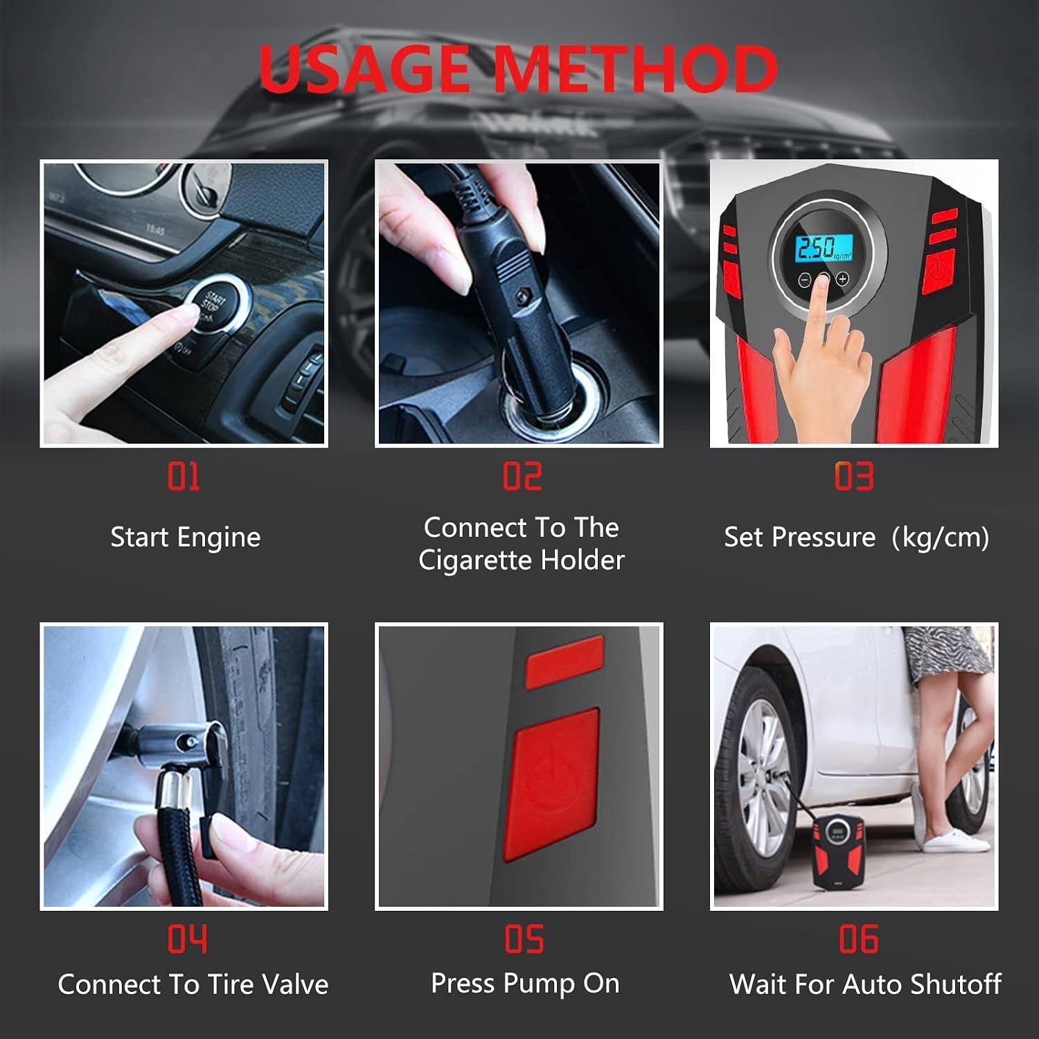 Portable Digital Tyre Inflator – 12V Car Air Compressor with Auto Shut-Off &amp; LED Light