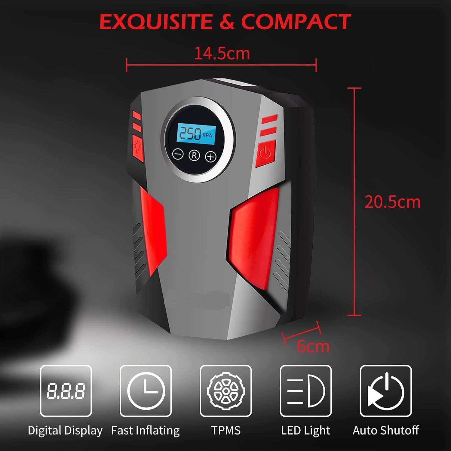 Portable Digital Tyre Inflator – 12V Car Air Compressor with Auto Shut-Off &amp; LED Light