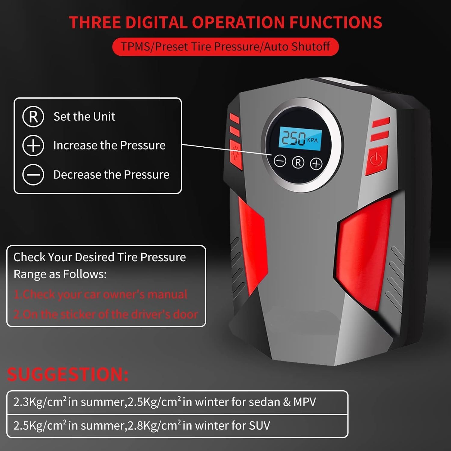 Portable Digital Tyre Inflator – 12V Car Air Compressor with Auto Shut-Off &amp; LED Light