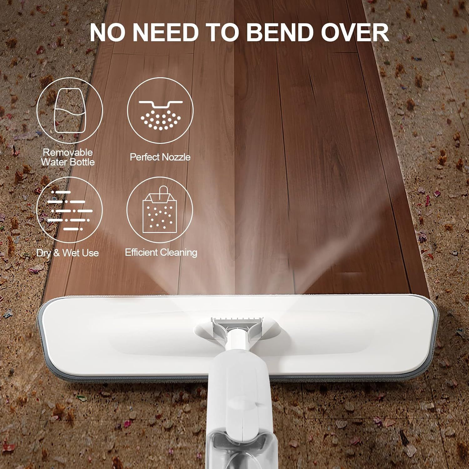 Floor Cleaning Spray Mop — Ideal for Marble, Hardwood, Tile, Laminate &amp; Ceramic | Includes 3 Microfibre Pads &amp; 500ML Refillable Bottle