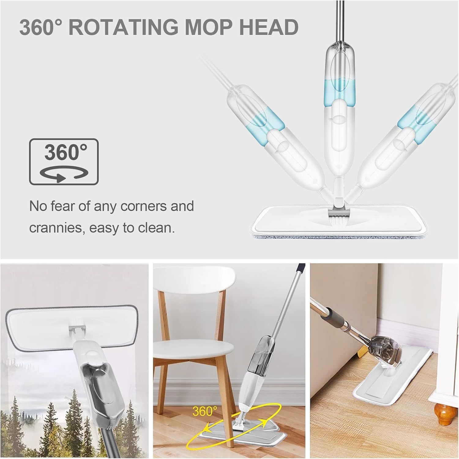 Floor Cleaning Spray Mop — Ideal for Marble, Hardwood, Tile, Laminate &amp; Ceramic | Includes 3 Microfibre Pads &amp; 500ML Refillable Bottle