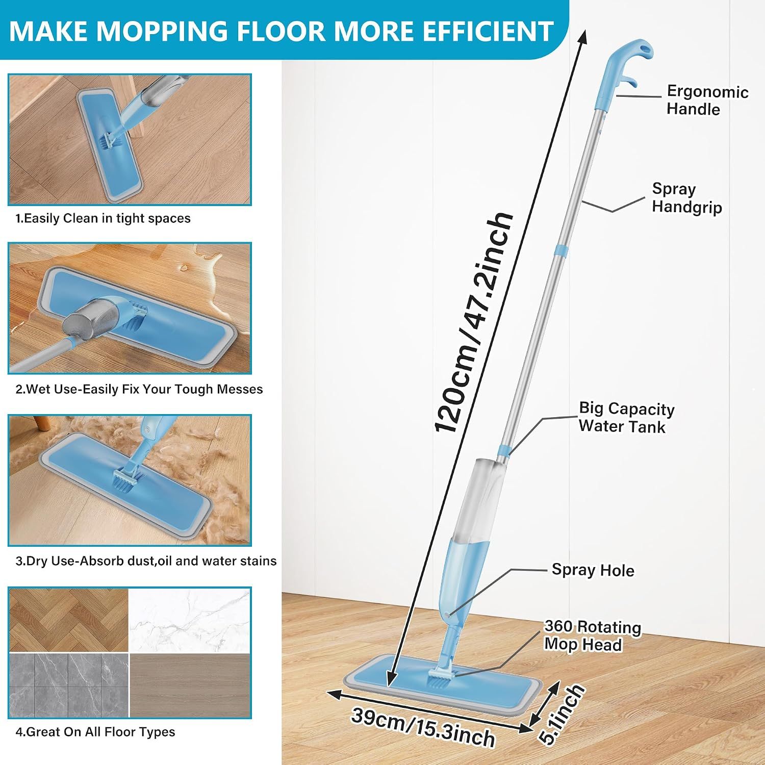 Spray Mops for Cleaning Floors, MEXERRIS Floor Mop with Spray