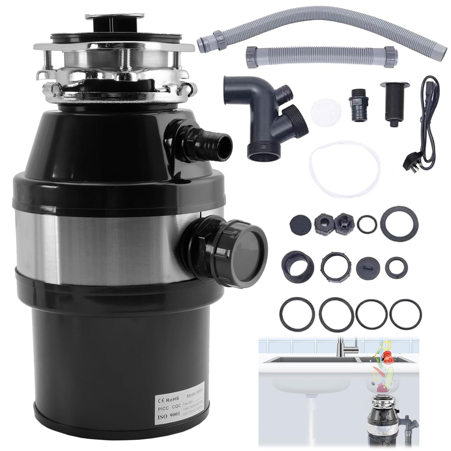560W Kitchen Food Waste Disposer with Air Switch