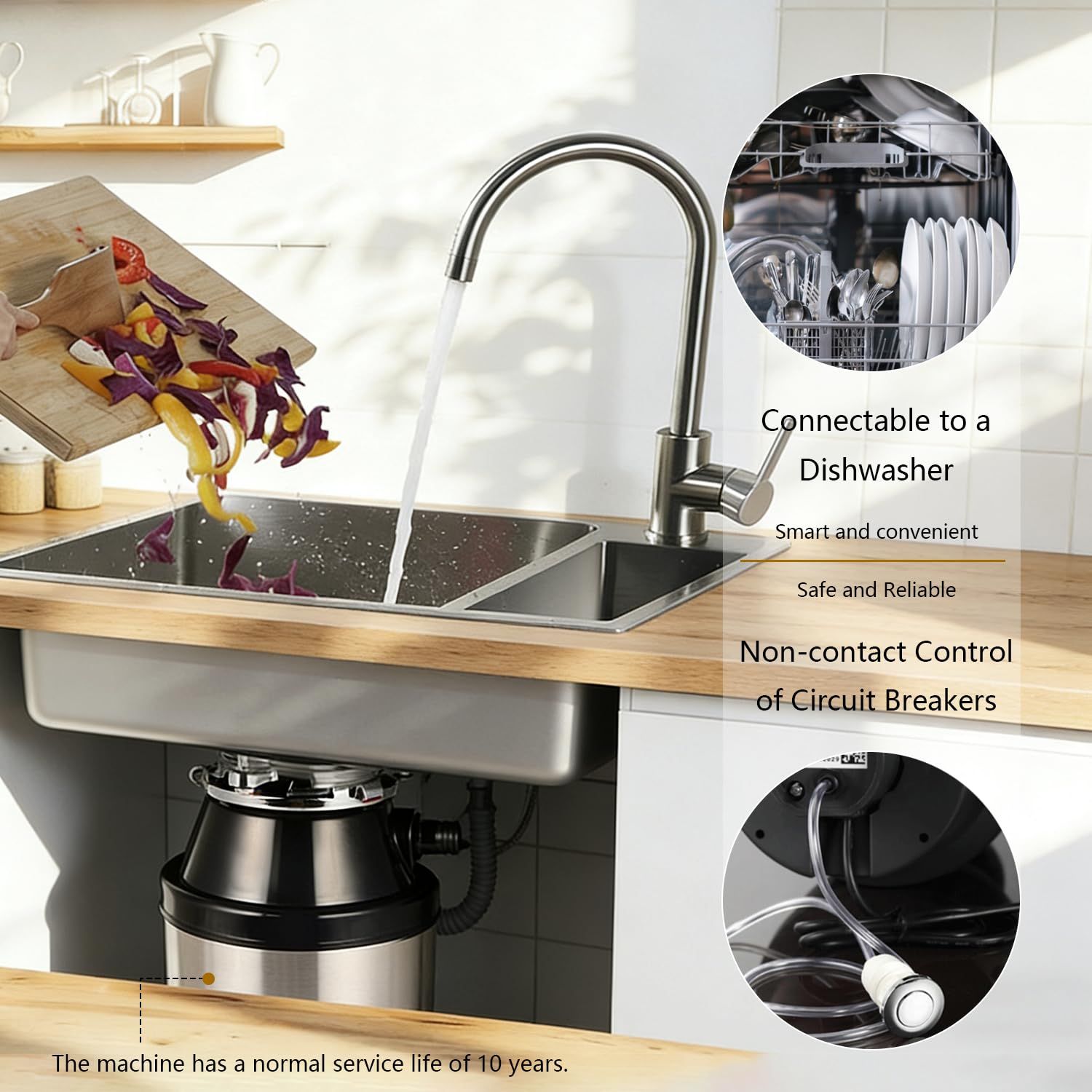 560W Kitchen Food Waste Disposer with Air Switch