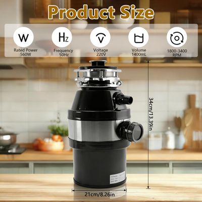 560W Kitchen Food Waste Disposer with Air Switch