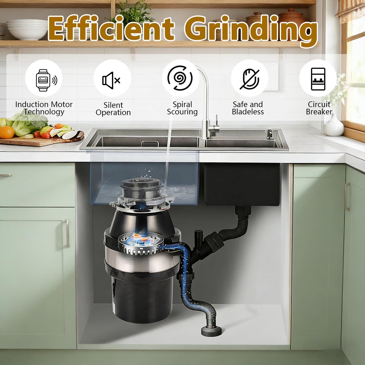 560W Kitchen Food Waste Disposer with Air Switch