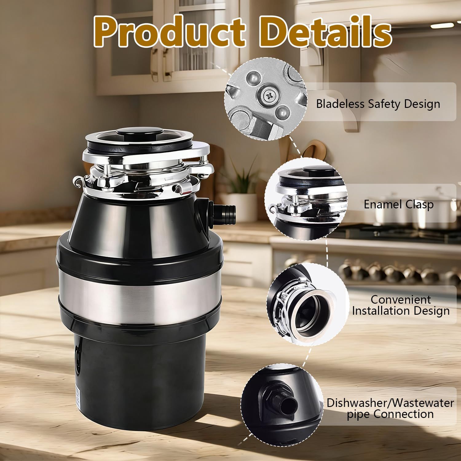 560W Kitchen Food Waste Disposer with Air Switch