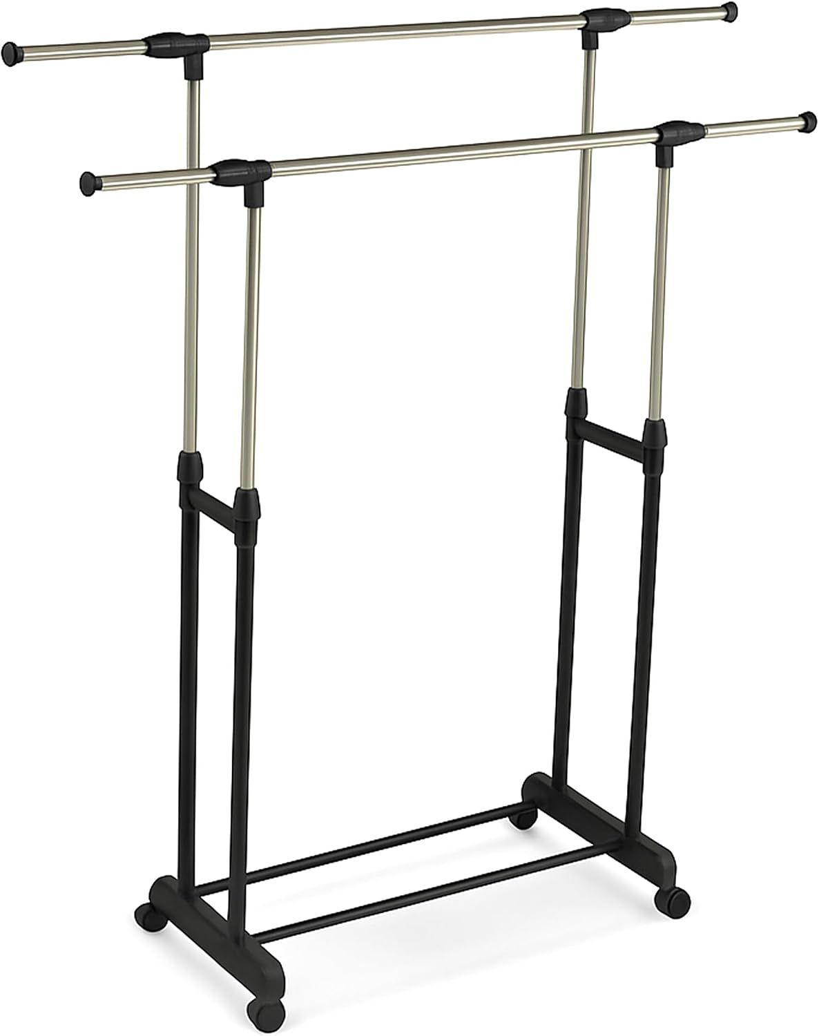 Adjustable Double Clothes Rack with Wheels Rolling Garment Rail