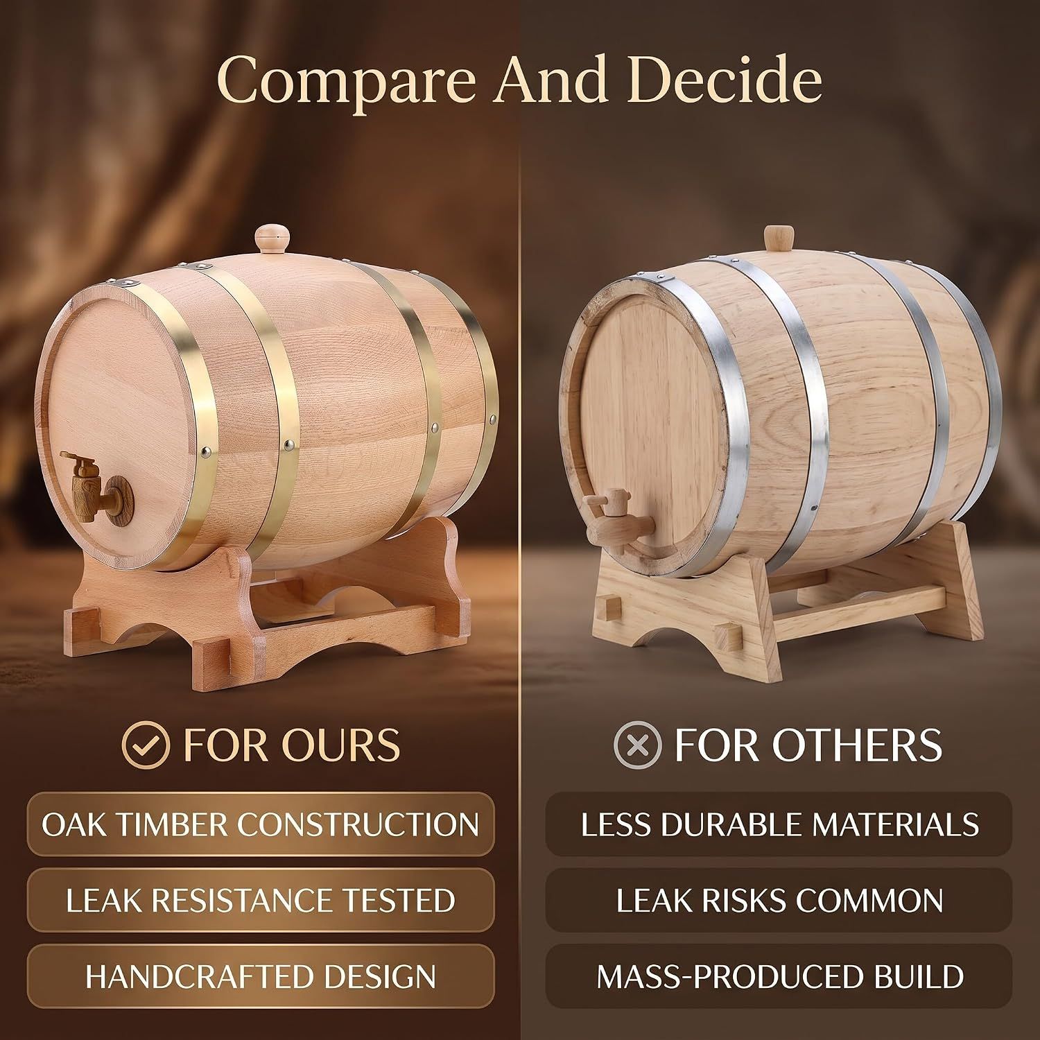 Solid Wood Whiskey Barrel