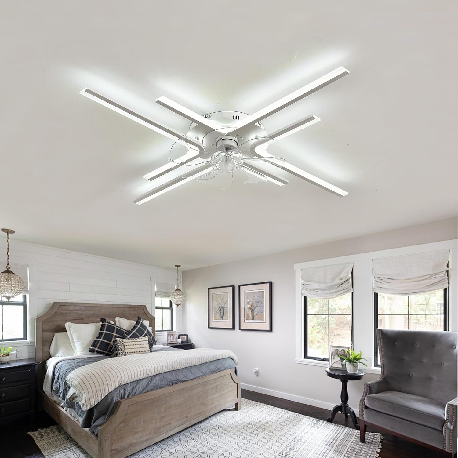 86CM Smart Ceiling Fan Light with Remote &amp; App Control 6-Speed Reversible LED Dimmable Chandelier