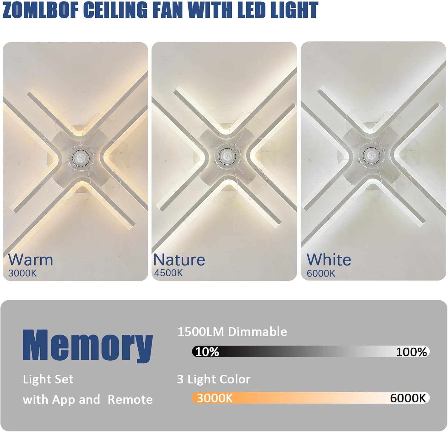 86CM Smart Ceiling Fan Light with Remote &amp; App Control 6-Speed Reversible LED Dimmable Chandelier