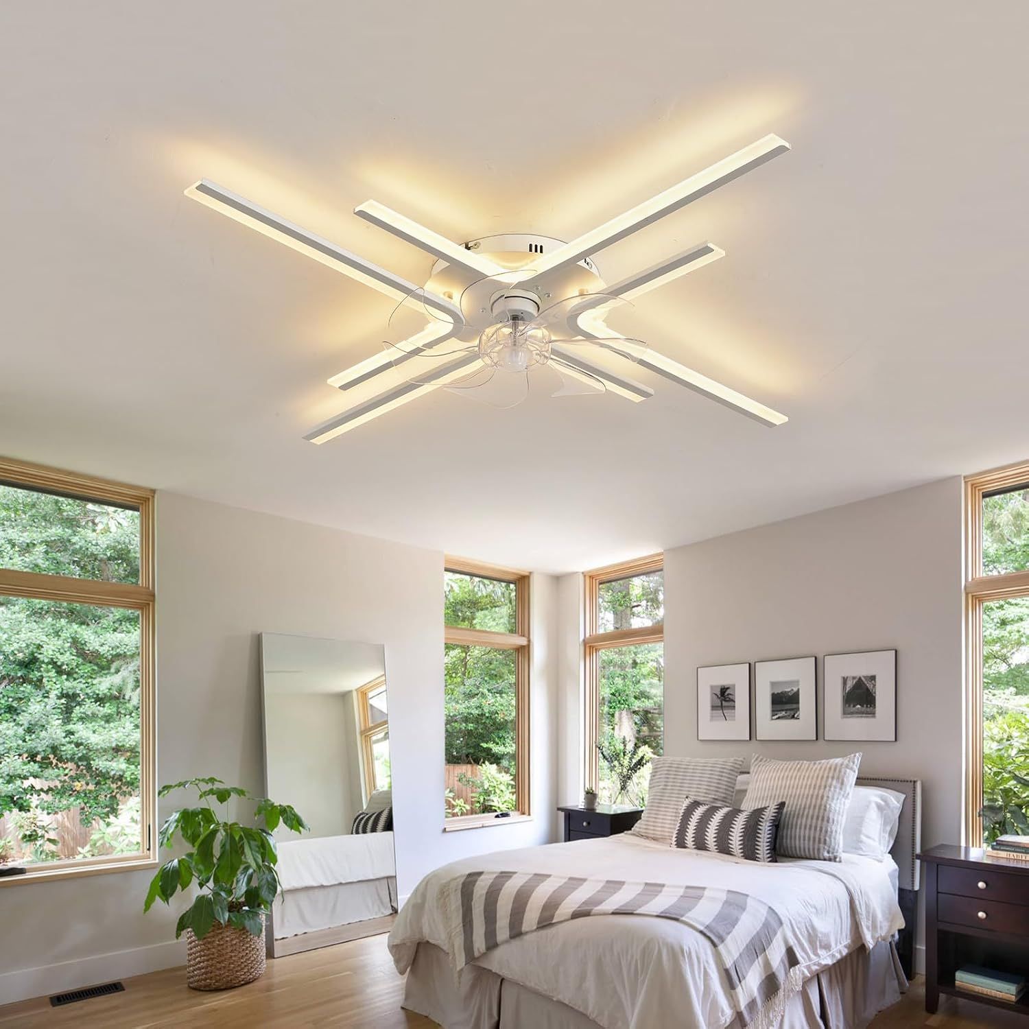 86CM Smart Ceiling Fan Light with Remote &amp; App Control 6-Speed Reversible LED Dimmable Chandelier