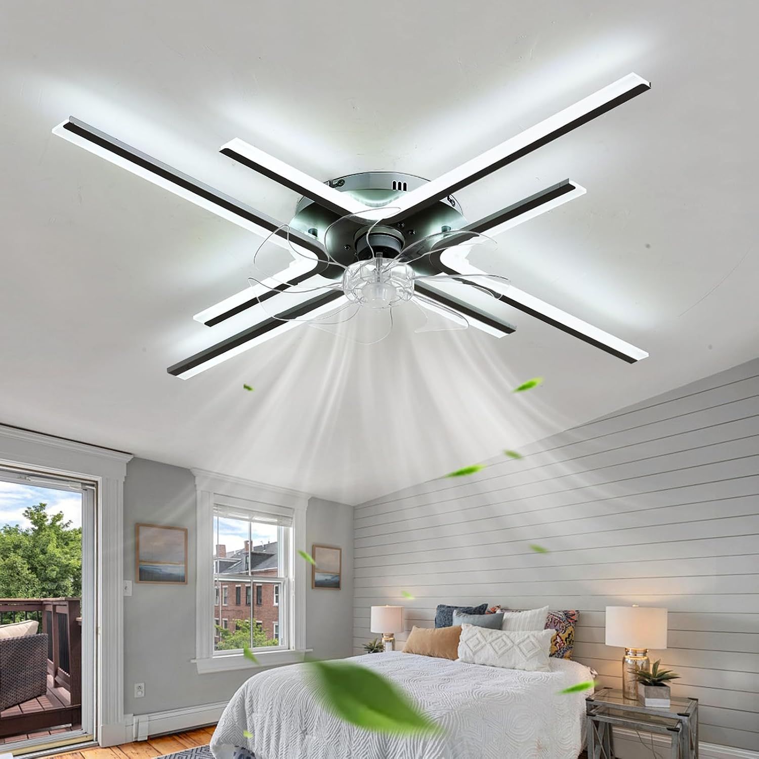 86cm Ceiling Fan with LED Light, Remote Control, 6-Speed, Black