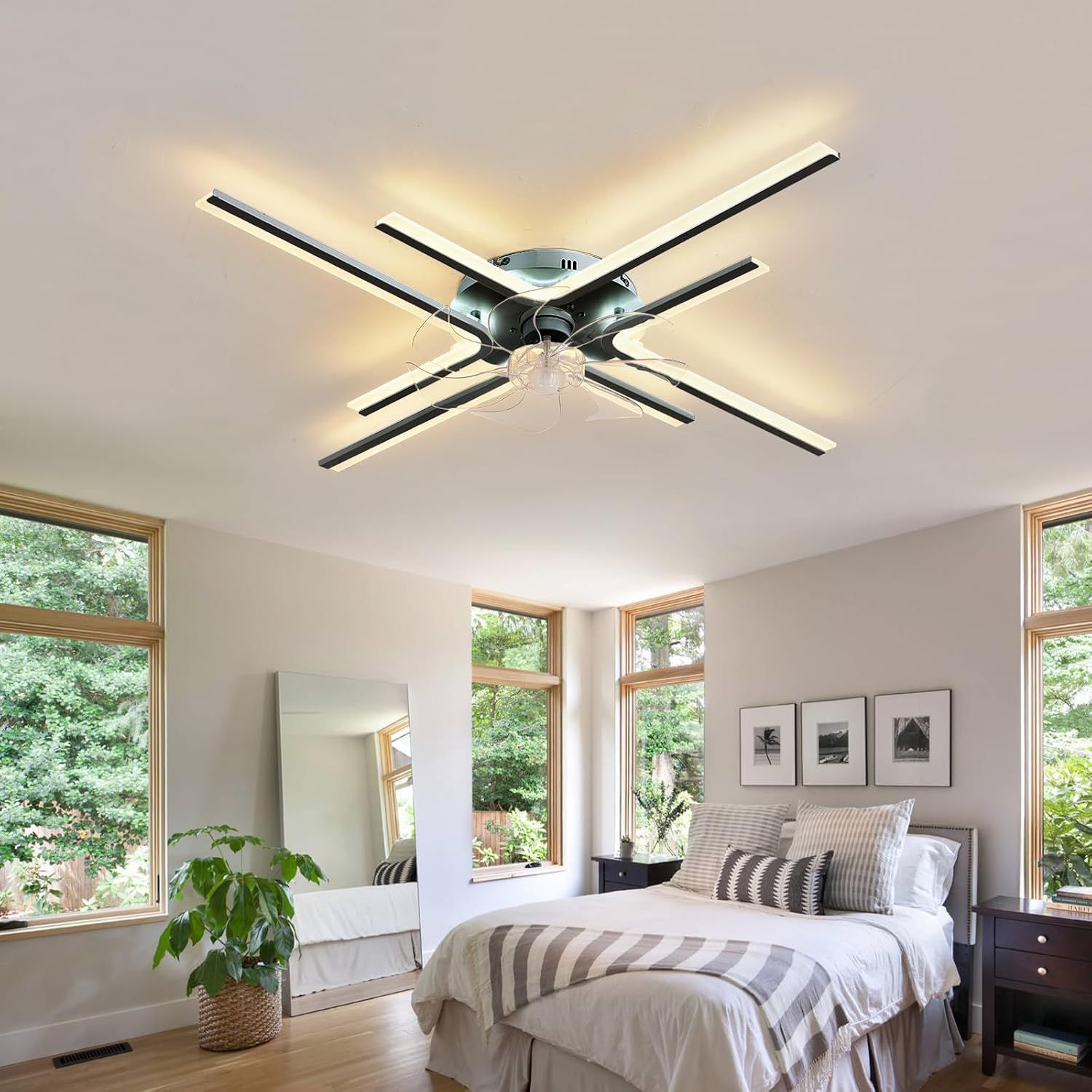 86cm Ceiling Fan with LED Light, Remote Control, 6-Speed, Black