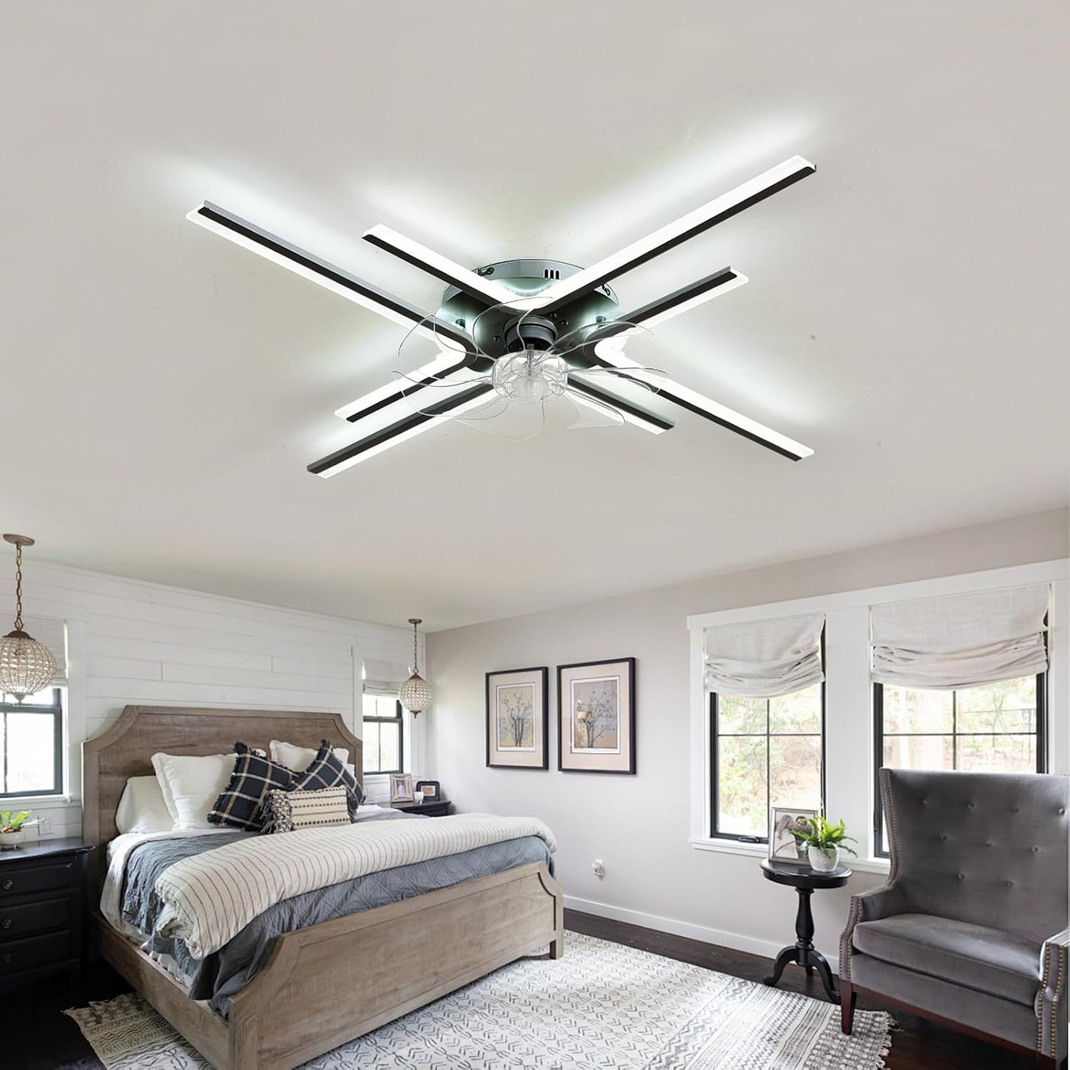 86cm Ceiling Fan with LED Light, Remote Control, 6-Speed, Black