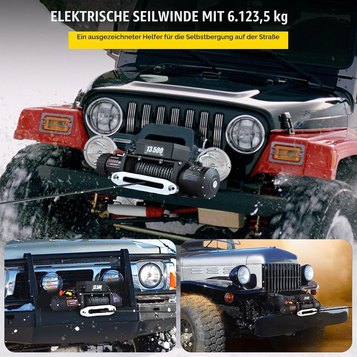 Electric Winch 12V 6123kg ATV Trailer Towing 13500lb