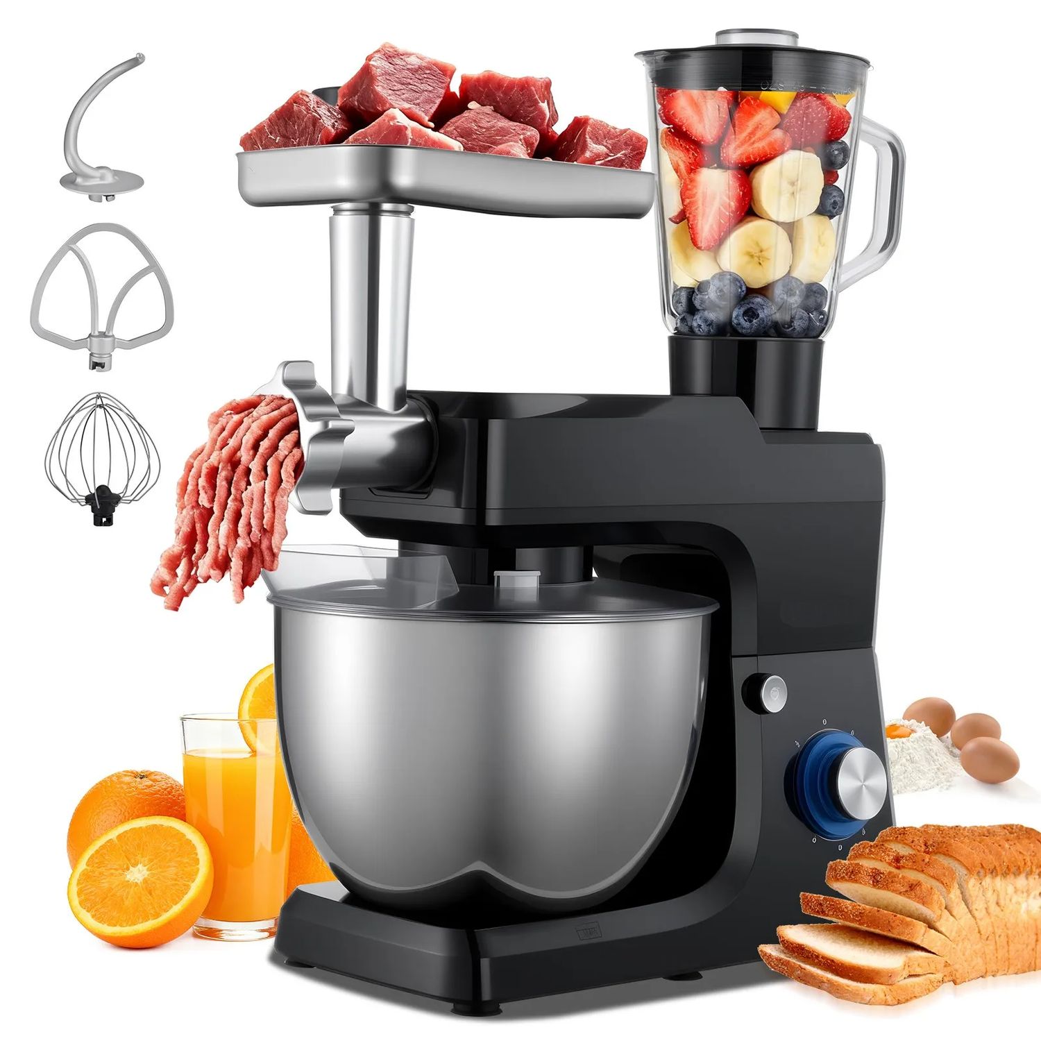 Red 5-in-1 Commercial Stand Mixer – 1500W, 7.8L Bowl