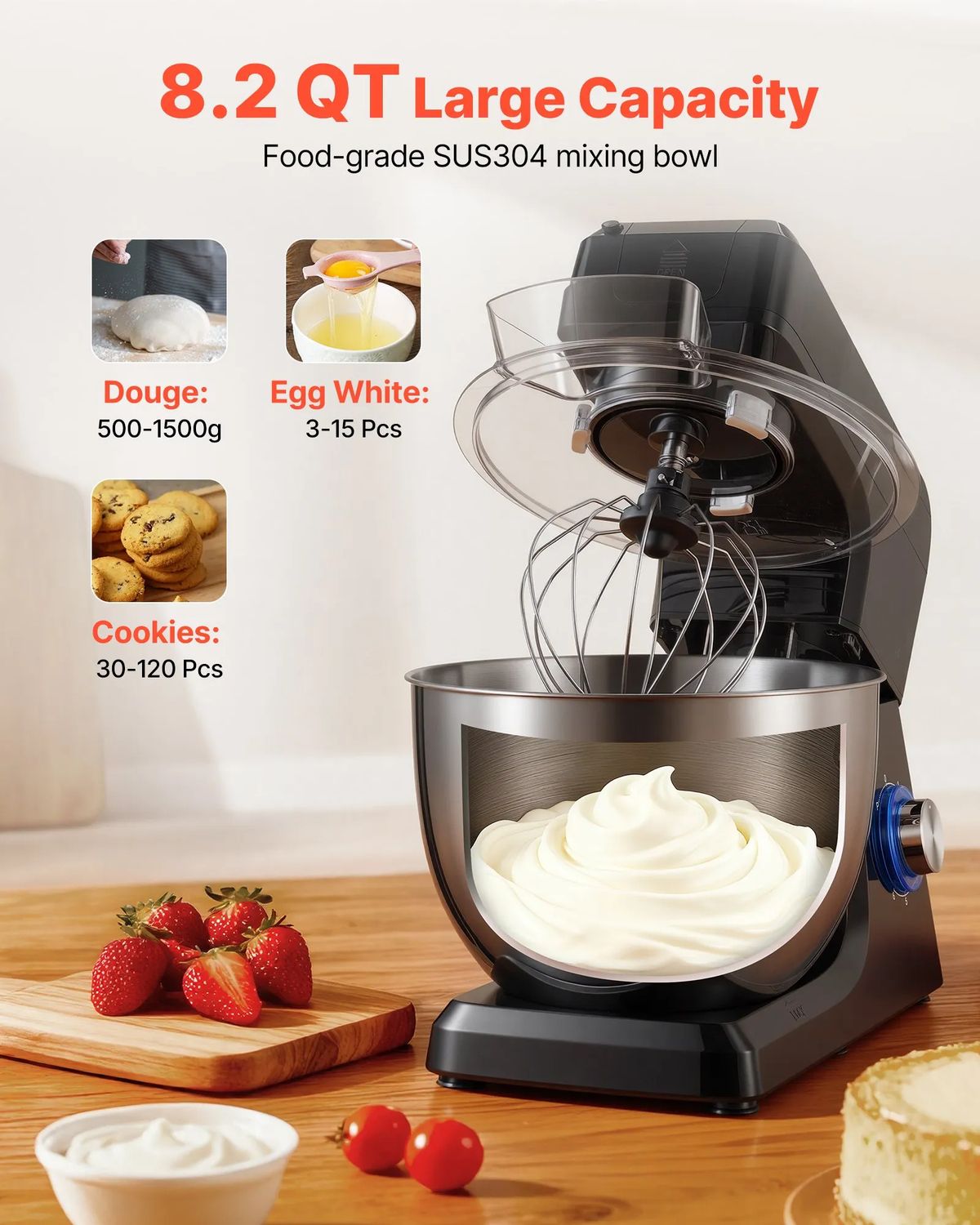 Red 5-in-1 Commercial Stand Mixer – 1500W, 7.8L Bowl