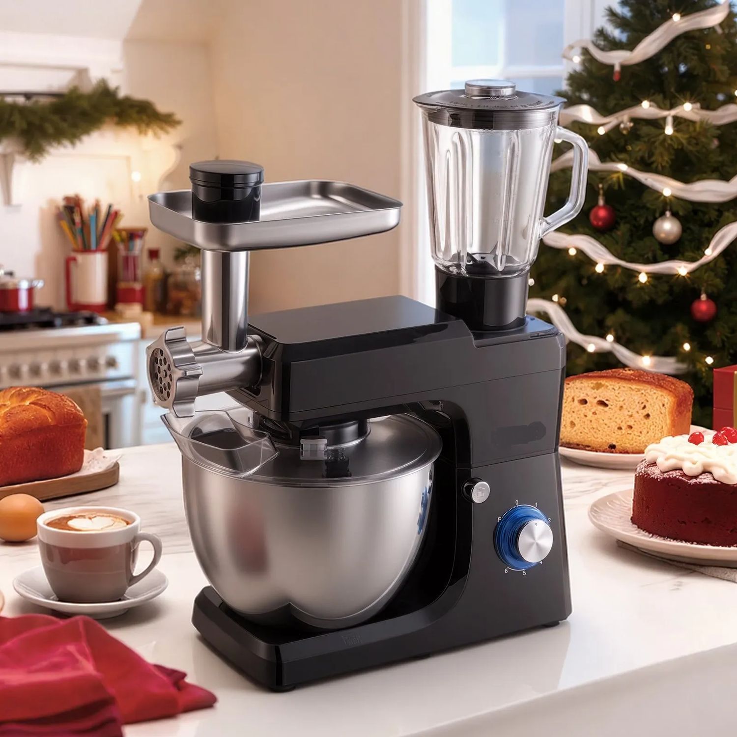 Red 5-in-1 Commercial Stand Mixer – 1500W, 7.8L Bowl