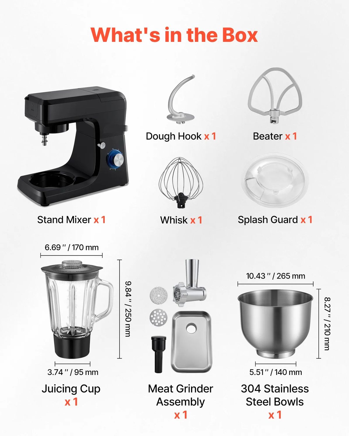 Red 5-in-1 Commercial Stand Mixer – 1500W, 7.8L Bowl
