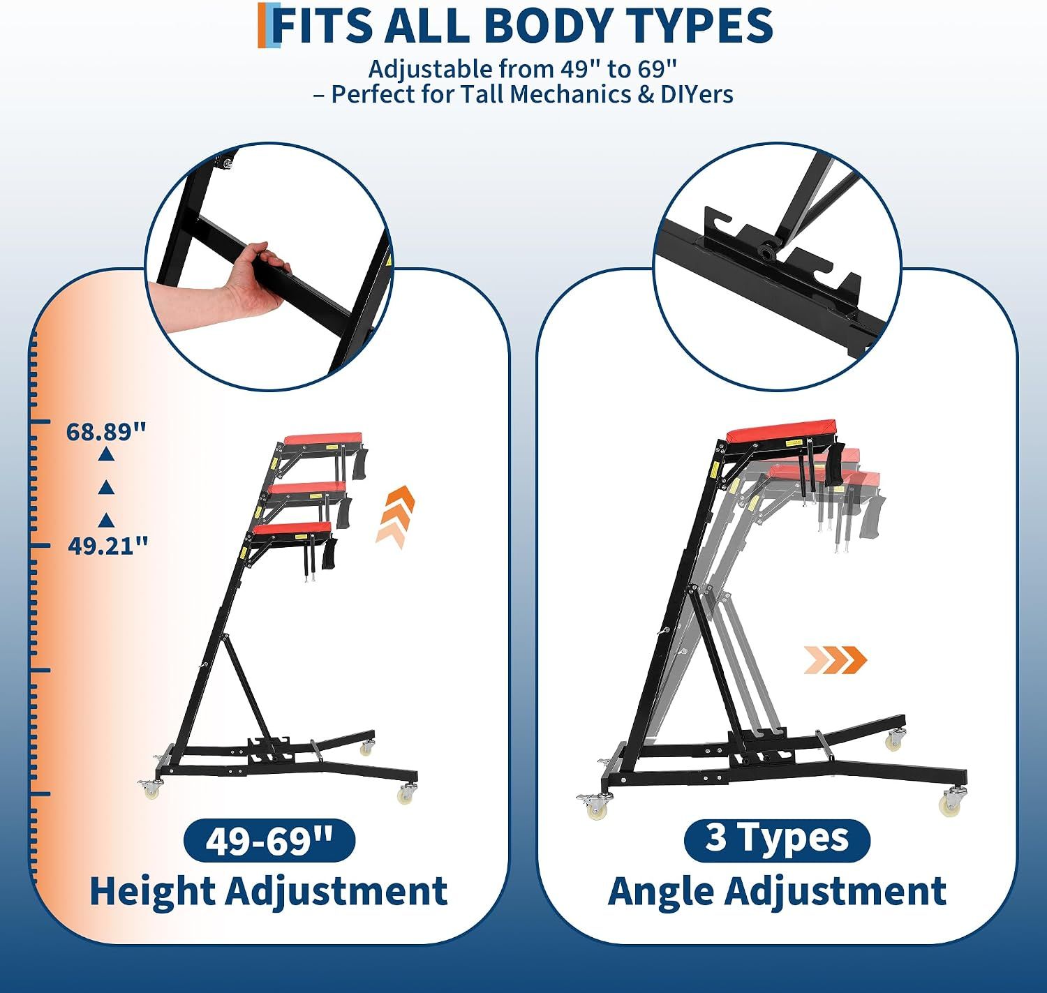 Adjustable Height Foldable Creeper Car Repair Tool