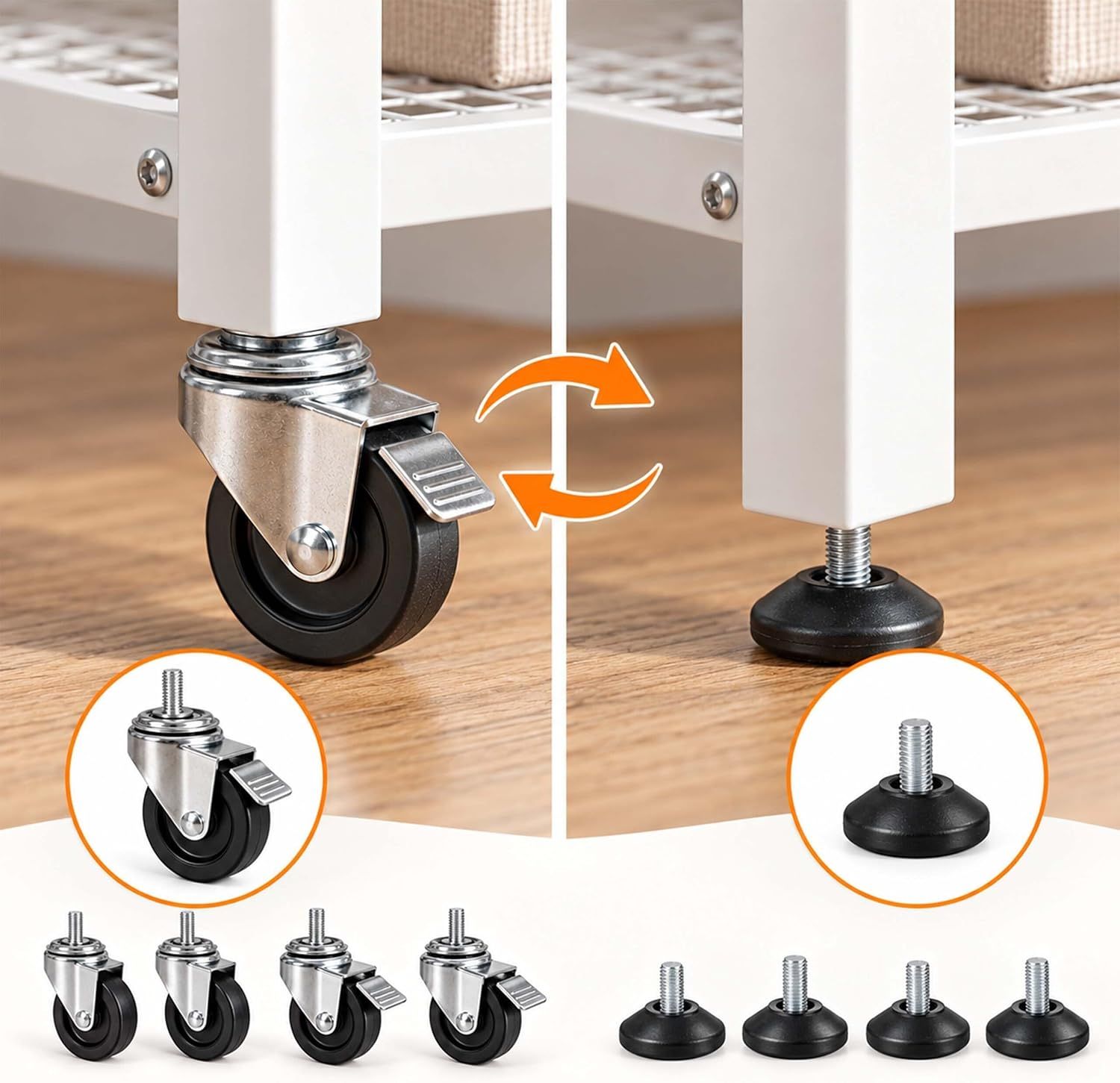 3-Tier Kitchen Trolley with Levelling Feet, Black and Brown Storage Cart