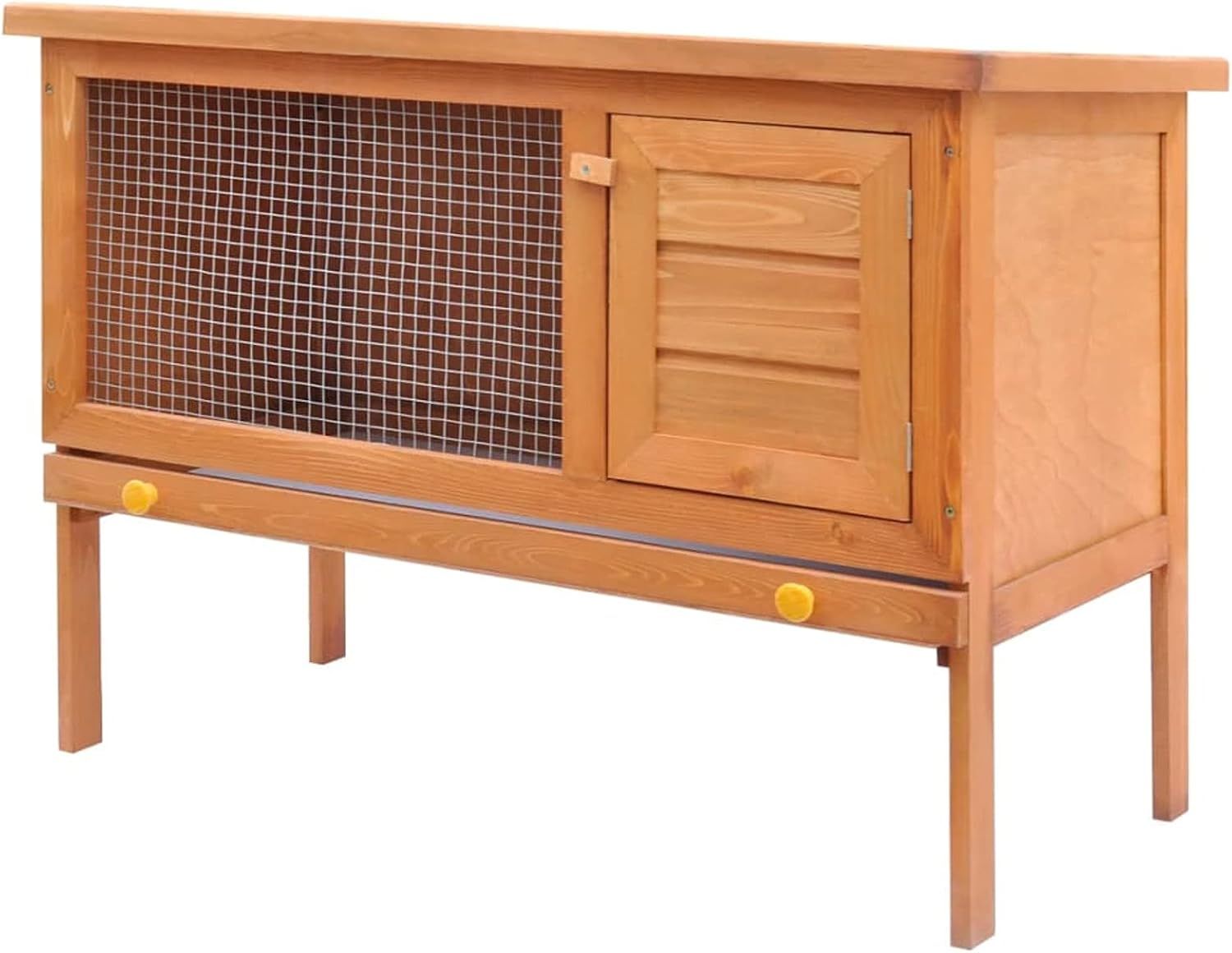 Rabbit Wooden Hutch with Run &amp; Pull-Out Tray – Outdoor Small Animal Cage