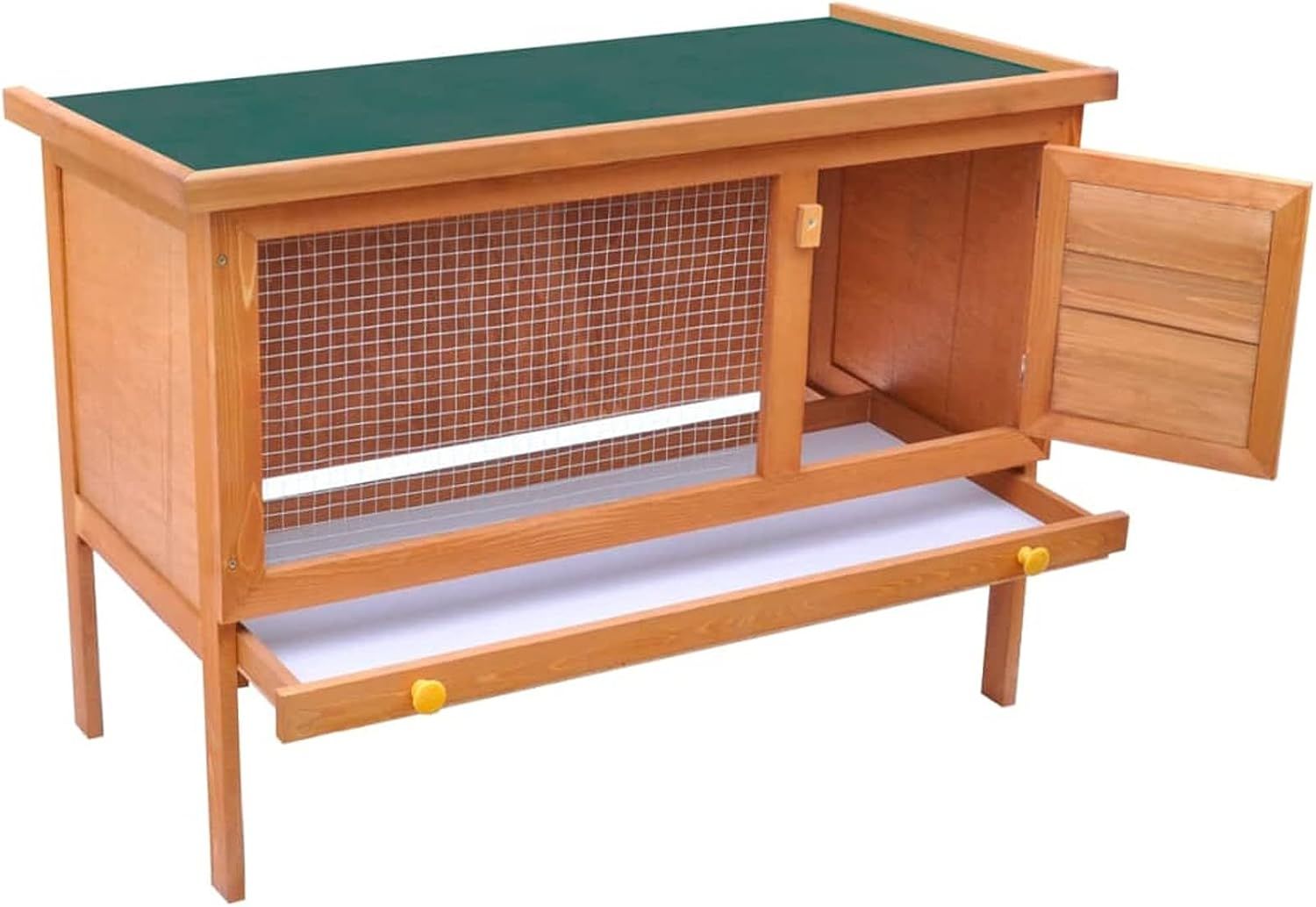 Rabbit Wooden Hutch with Run &amp; Pull-Out Tray – Outdoor Small Animal Cage