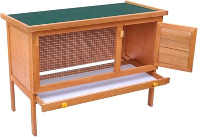 Rabbit Wooden Hutch with Run &amp; Pull-Out Tray – Outdoor Small Animal Cage