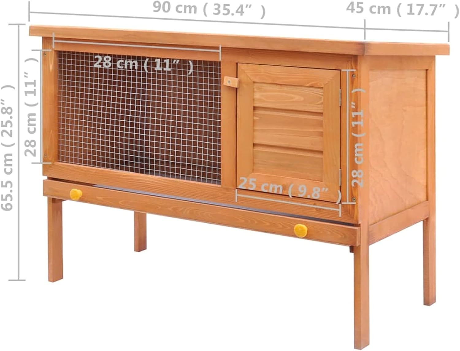 Rabbit Wooden Hutch with Run &amp; Pull-Out Tray – Outdoor Small Animal Cage