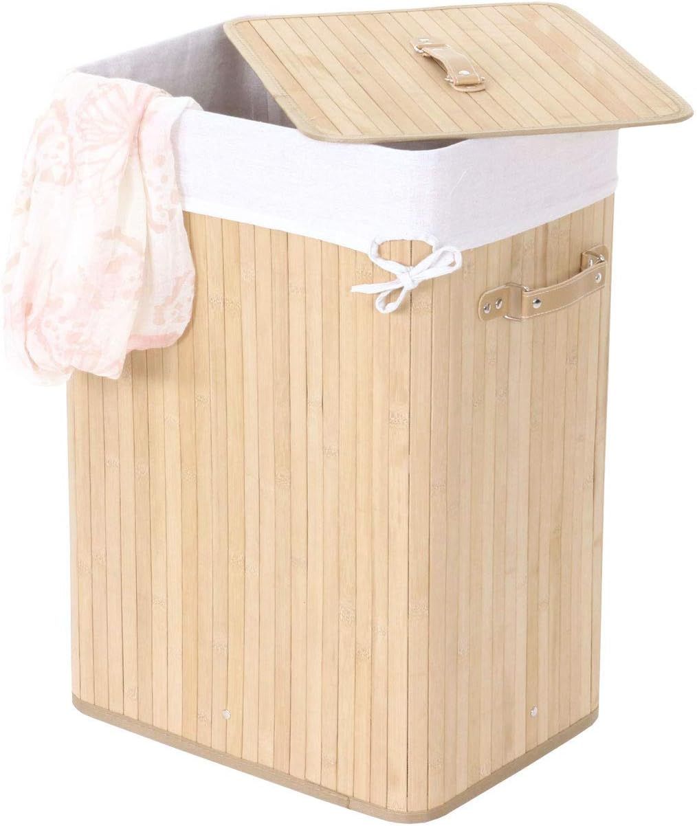 Removable &amp; washable 70L Bamboo Laundry Basket with Lid &amp; Laundry Bag
