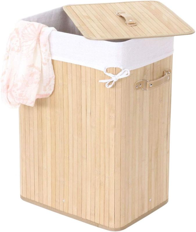 Removable &amp; washable 70L Bamboo Laundry Basket with Lid &amp; Laundry Bag