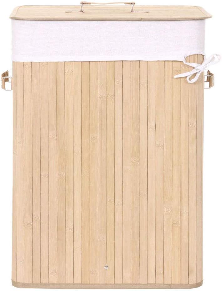 Removable &amp; washable 70L Bamboo Laundry Basket with Lid &amp; Laundry Bag