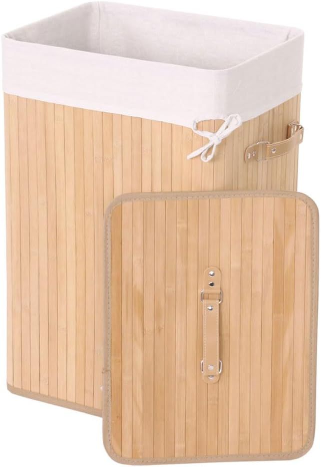 Removable &amp; washable 70L Bamboo Laundry Basket with Lid &amp; Laundry Bag