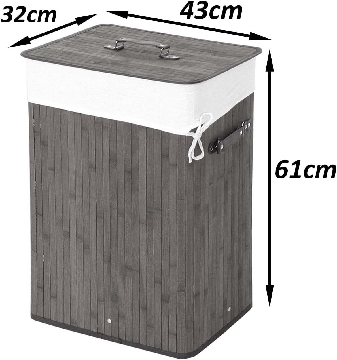 Removable &amp; washable 70L Bamboo Laundry Basket with Lid &amp; Laundry Bag