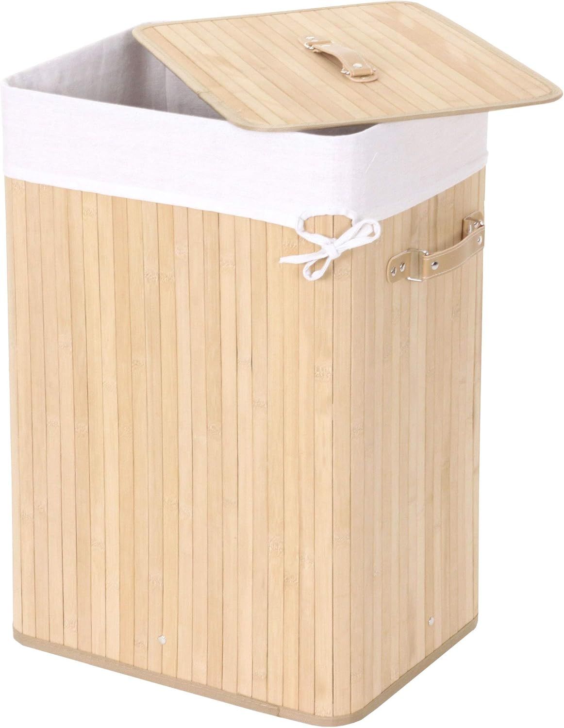 Removable &amp; washable 70L Bamboo Laundry Basket with Lid &amp; Laundry Bag